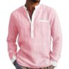 Men's Long Sleeved Henry Shirts Cotton Linen Shirts Regular Men's Shirts