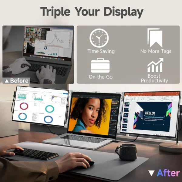 14 / 15 / 16 Inch 1920 x 1200 Portable Monitor Office Double screen IPS Foldable Dual External Display For 13.3 - 16 inch Laptop