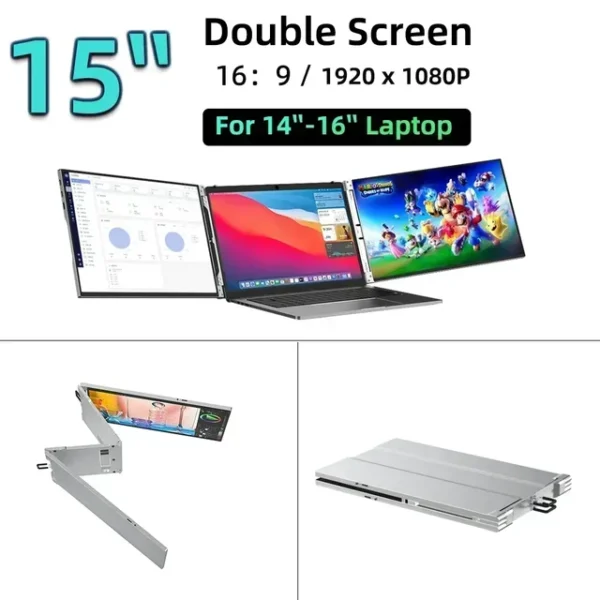 14 / 15 / 16 Inch 1920 x 1200 Portable Monitor Office Double screen IPS Foldable Dual External Display For 13.3 - 16 inch Laptop