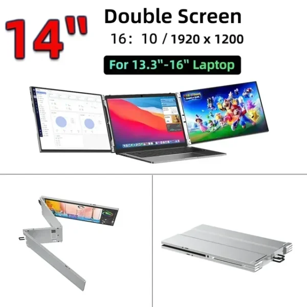 14 / 15 / 16 Inch 1920 x 1200 Portable Monitor Office Double screen IPS Foldable Dual External Display For 13.3 - 16 inch Laptop