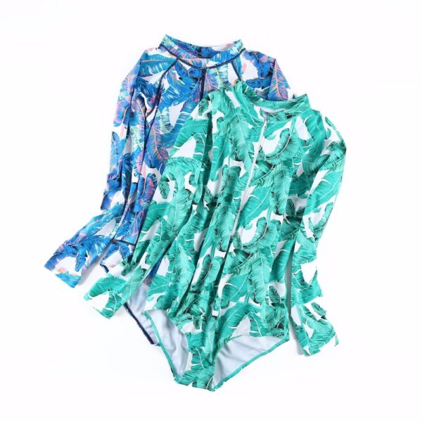 Long Sleeve Swimwear Women Beach Rash Guard Printed Surfing Wear Plus Size One Piece Swimsuits Sport Bathing Suit