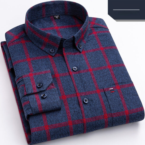 Cotton Plaid Shirt Men's Long-Sleeved Cotton Fleece Shirt