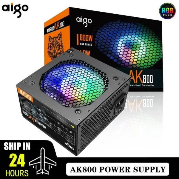 2025 Aigo AK PC PSU Power Supply Unit 500W 600W 700W 800W 1000W Gaming 120mm RGB Fan 220V ATX Desktop computer Power Supply for