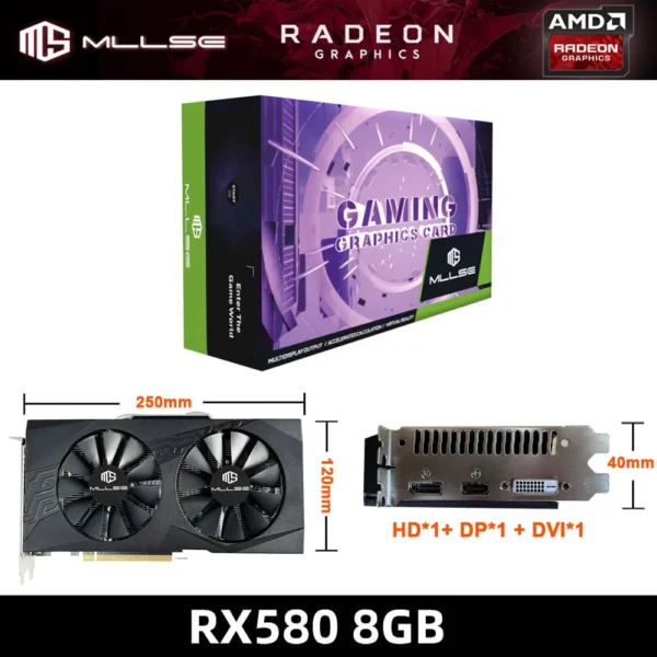 2025 Video MLLSE AMD Radeon RX 580 8GB 2048SP Graphics Card GDDR5 256-bit PCI Express 3.0 ×16 Gaming