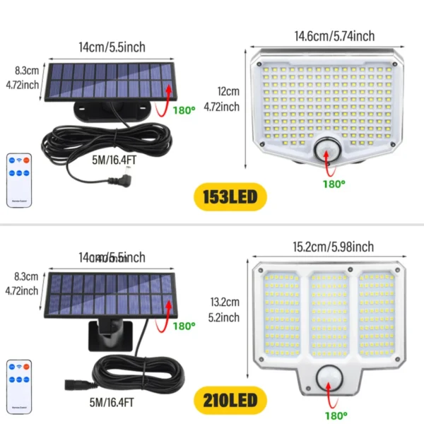 210LED Outdoor Solar Flood Light,Independent Solar Panel Security Light with Power Cord, IP65 Waterproof for Porch Garden Garage
