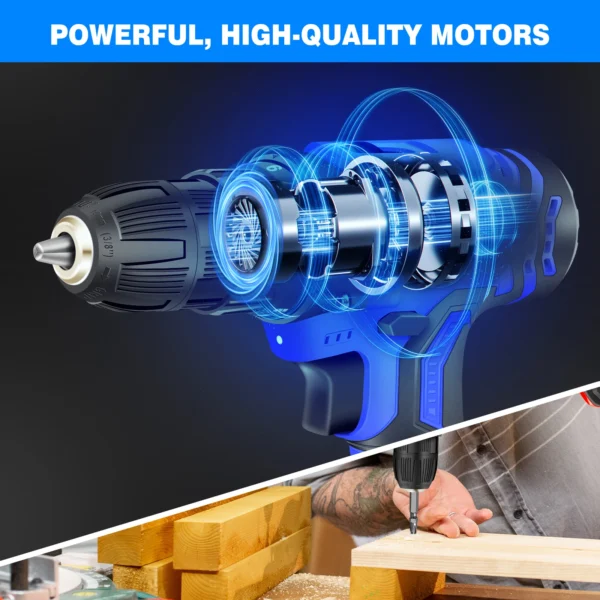 26 PCS Cordless Drill Driver Electric Screwdriver Set for DIY Drilling Walls,25+1 Torque Power Drills,LED Work Light Kitbox