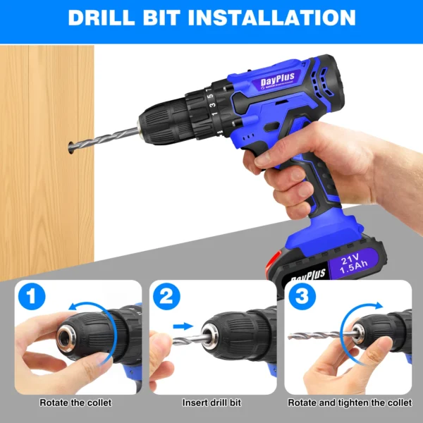 26 PCS Cordless Drill Driver Electric Screwdriver Set for DIY Drilling Walls,25+1 Torque Power Drills,LED Work Light Kitbox