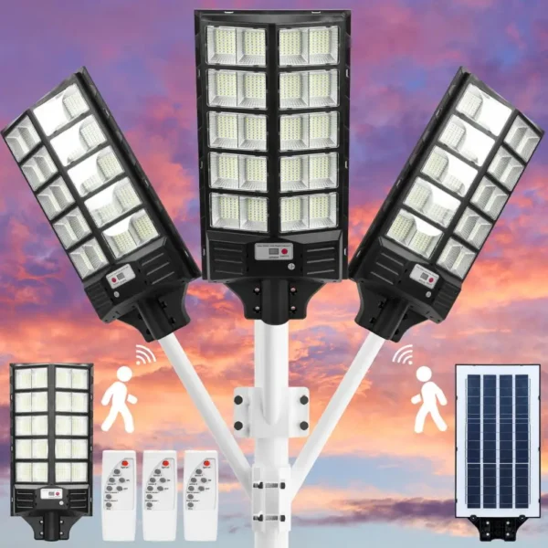 3 Pcs Waterproof Solar Street Light, Solar Energy 240 Degree Coverage Area Garden Lamp, 1152 Light Beads Outdoor Light, Large Ca