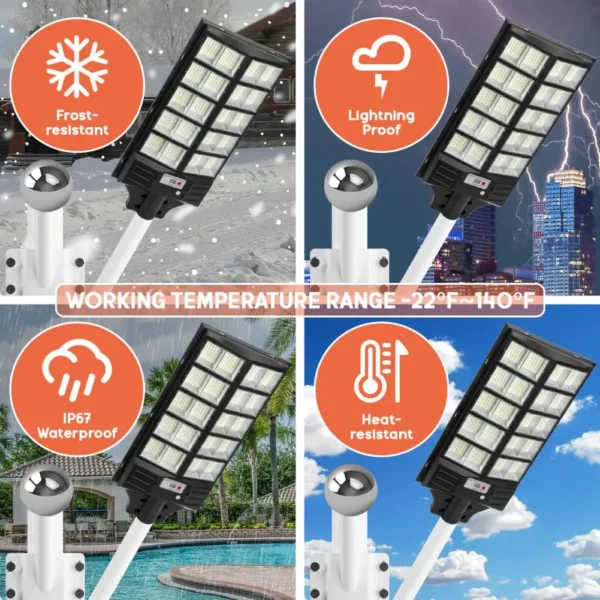 3 Pcs Waterproof Solar Street Light, Solar Energy 240 Degree Coverage Area Garden Lamp, 1152 Light Beads Outdoor Light, Large Ca