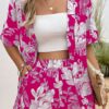 Printed 5-point Sleeve Cardigan Shirt And Shorts Two-piece Set