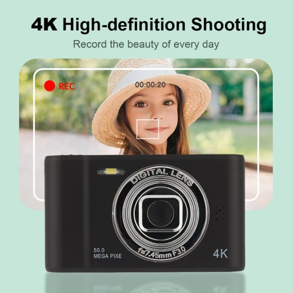 4K Photography Camcorder Front Rear Cam Campus Selfie Mini Retro Camera with Flashlight Entry-Level Small Students Selfie Camera