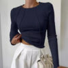 Slim Long Sleeve T-shirt Fashion Solid Color Split Thread Knitted Top Womens Clothing
