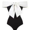 Fashion Solid Color Bow One Piece Swimsuits Chic The-shoulder Swimwear Vacation Beach Outfits Surf Wear Luxury slim Bikinis