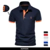 AIOPESON Men's Embroidered Cotton Polo Shirt: Slim Fit Solid Color Casual Polo for Summer Fashion