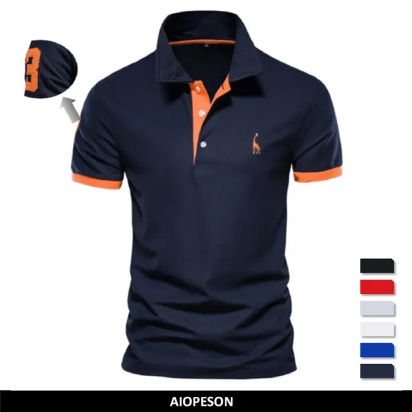 526529790 AIOPESON Men's Embroidered Cotton Polo Shirt: Slim Fit Solid Color Casual Polo for Summer Fashion