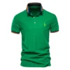 AIOPESON Men's Embroidered Cotton Polo Shirt: Slim Fit Solid Color Casual Polo for Summer Fashion