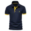 AIOPESON Men's Embroidered Cotton Polo Shirt: Slim Fit Solid Color Casual Polo for Summer Fashion
