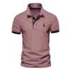 AIOPESON Men's Embroidered Cotton Polo Shirt: Slim Fit Solid Color Casual Polo for Summer Fashion