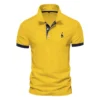 AIOPESON Men's Embroidered Cotton Polo Shirt: Slim Fit Solid Color Casual Polo for Summer Fashion