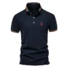 AIOPESON Men's Embroidered Cotton Polo Shirt: Slim Fit Solid Color Casual Polo for Summer Fashion