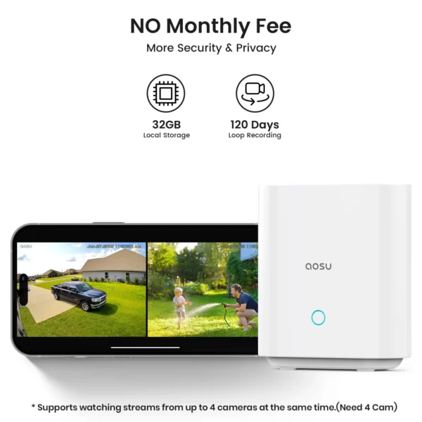 AOSU 3MP Solar Camera System 2 Cam Kit Wireless Cam System Surveillance Wifi PTZ Camera Set with Home Base Support Alex
