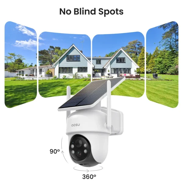 AOSU 3MP Solar Camera System 2 Cam Kit Wireless Cam System Surveillance Wifi PTZ Camera Set with Home Base Support Alex