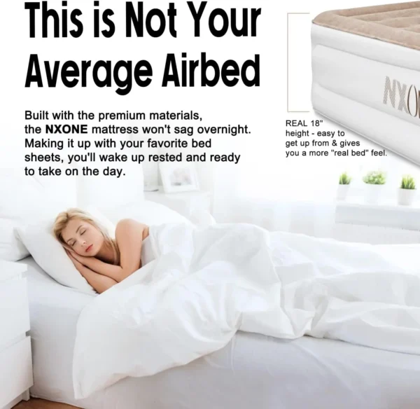 Air Mattress,18 inch Inflatable Airbed Luxury Double High Self Inflation Deflation Queen Air Mattress withUpgraded Built-in Pump