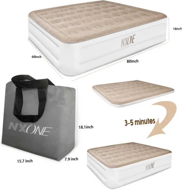 Air Mattress,18 inch Inflatable Airbed Luxury Double High Self Inflation Deflation Queen Air Mattress withUpgraded Built-in Pump