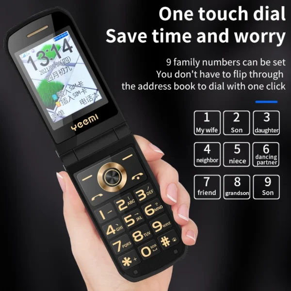 Dual Screen Flip Senior Cellphone 2G GSM Free Case SOS Large Push Button Fast Dial Loud Sound Camera Torch Elderly Foldale Phone