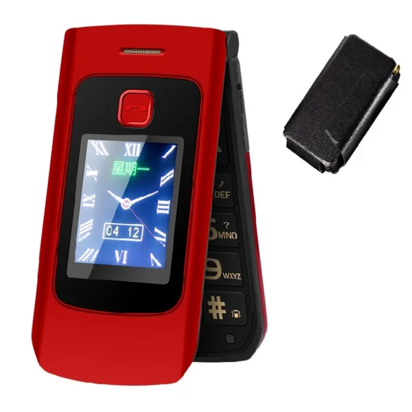 Dual Screen Flip Senior Cellphone 2G GSM Free Case SOS Large Push Button Fast Dial Loud Sound Camera Torch Elderly Foldale Phone