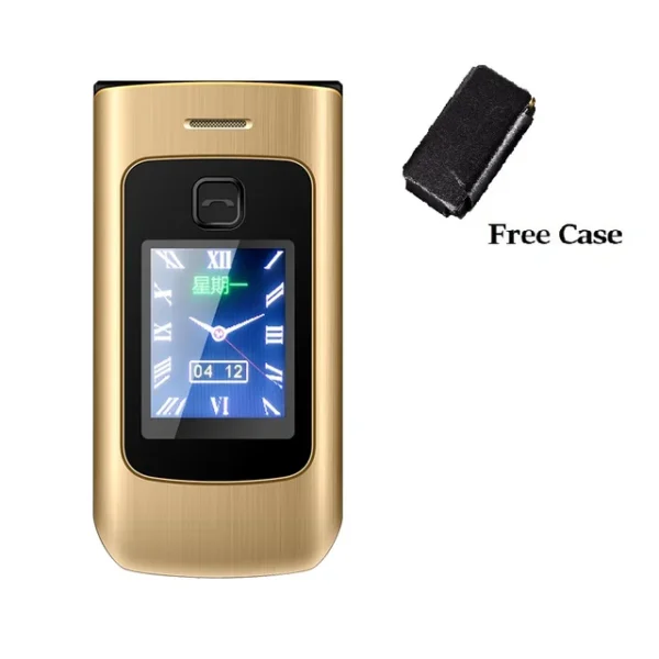 Dual Screen Flip Senior Cellphone 2G GSM Free Case SOS Large Push Button Fast Dial Loud Sound Camera Torch Elderly Foldale Phone