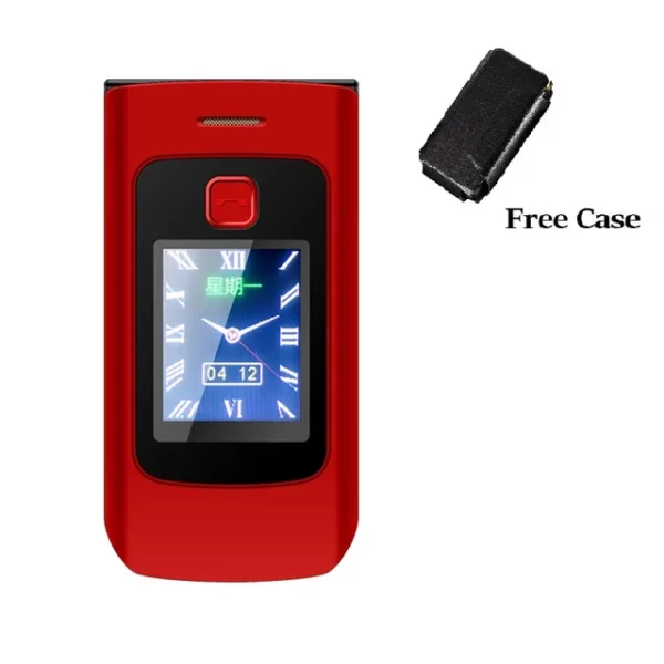 Dual Screen Flip Senior Cellphone 2G GSM Free Case SOS Large Push Button Fast Dial Loud Sound Camera Torch Elderly Foldale Phone