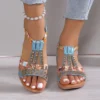 Female Peep Toe Outdoor Beach Shoes 2024 Women Wedge Sandals Summer Bohemia Rhinestones Casual Platform Sandals