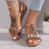 Female Peep Toe Outdoor Beach Shoes 2024 Women Wedge Sandals Summer Bohemia Rhinestones Casual Platform Sandals