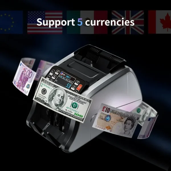 Mixed Denomination Money Counter Machine, Value Counting, UV/MG/IR/DD Counterfeit Detection, 3.5" TFT Display Cash Counting
