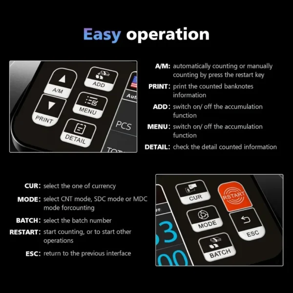 Mixed Denomination Money Counter Machine, Value Counting, UV/MG/IR/DD Counterfeit Detection, 3.5" TFT Display Cash Counting