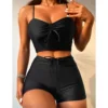 New Solid Swimsuits Tankini Sets Female Push Up Swimwear Sports Beachwear Two-Piece Bathing Suits Pool Women Swimming Suit 2025