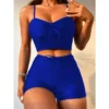 New Solid Swimsuits Tankini Sets Female Push Up Swimwear Sports Beachwear Two-Piece Bathing Suits Pool Women Swimming Suit 2025