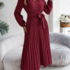 Elegant Elegant V-neck Button Lace-up Large Hem Pleated Maxi Dress