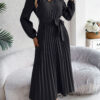 Elegant Elegant V-neck Button Lace-up Large Hem Pleated Maxi Dress