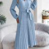 Elegant Elegant V-neck Button Lace-up Large Hem Pleated Maxi Dress