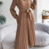 Elegant Elegant V-neck Button Lace-up Large Hem Pleated Maxi Dress
