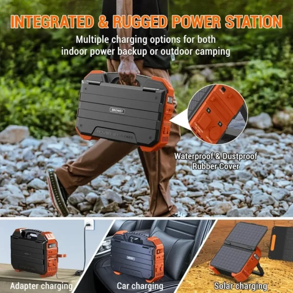 Portable Power Station with Built-in Solar Panel,614WH/192000mAh LiFePO4 Battery, 600W Solar Generator with AC/DC/USB/PD Outputs