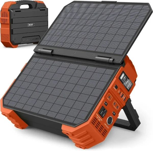 Portable Power Station with Built-in Solar Panel,614WH/192000mAh LiFePO4 Battery, 600W Solar Generator with AC/DC/USB/PD Outputs