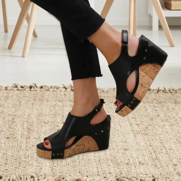 Rivet Wedge Sandals Rivet Boho PU Leather Open Toe Wedge Heel Sandals Wedge Sandals For Women Rubber Bottom Summer Sandals