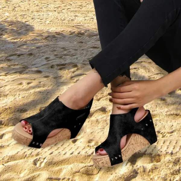 Rivet Wedge Sandals Rivet Boho PU Leather Open Toe Wedge Heel Sandals Wedge Sandals For Women Rubber Bottom Summer Sandals