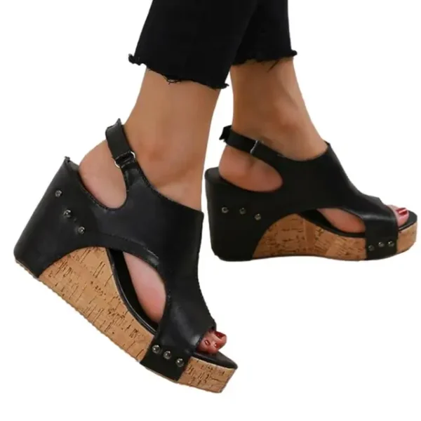 Rivet Wedge Sandals Rivet Boho PU Leather Open Toe Wedge Heel Sandals Wedge Sandals For Women Rubber Bottom Summer Sandals