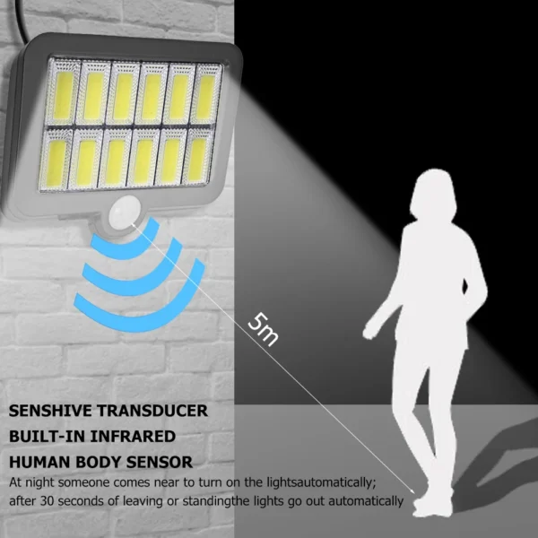 Solar Light Outdoor Waterproof with Motion Sensor Floodlight Remote Control 3 Modes for Patio Garage Backyard Solar Lamp