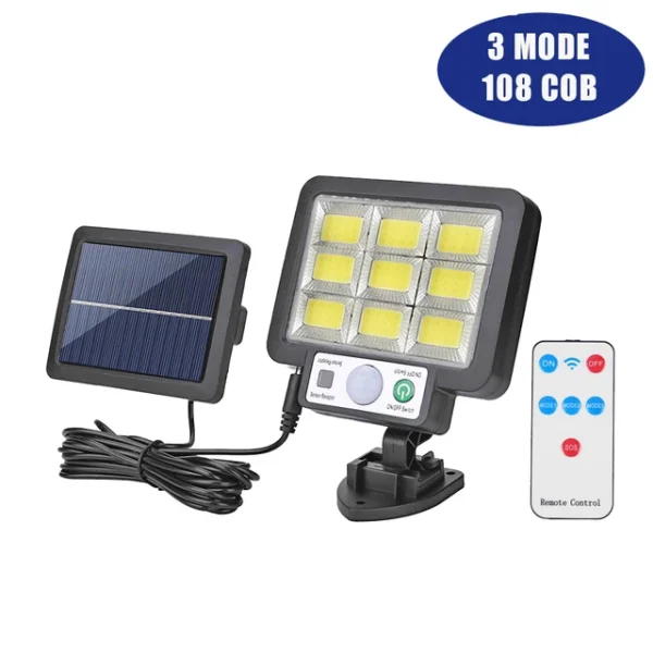 Solar Light Outdoor Waterproof with Motion Sensor Floodlight Remote Control 3 Modes for Patio Garage Backyard Solar Lamp