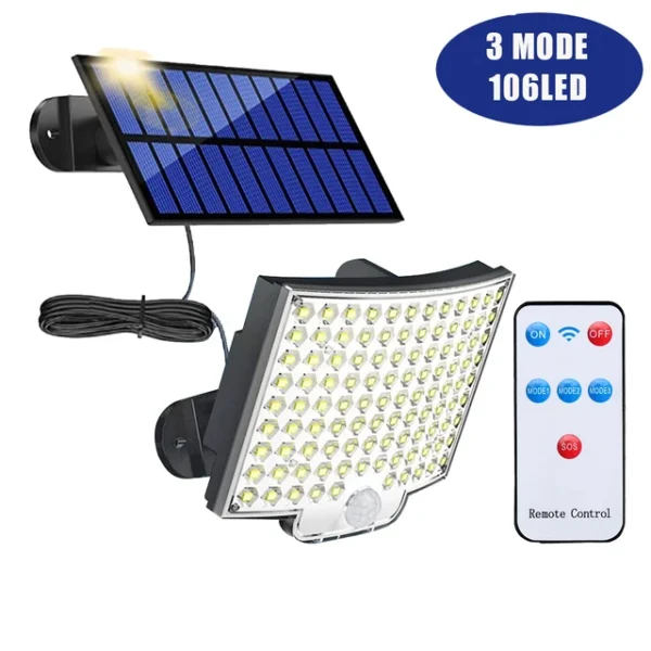 Solar Light Outdoor Waterproof with Motion Sensor Floodlight Remote Control 3 Modes for Patio Garage Backyard Solar Lamp